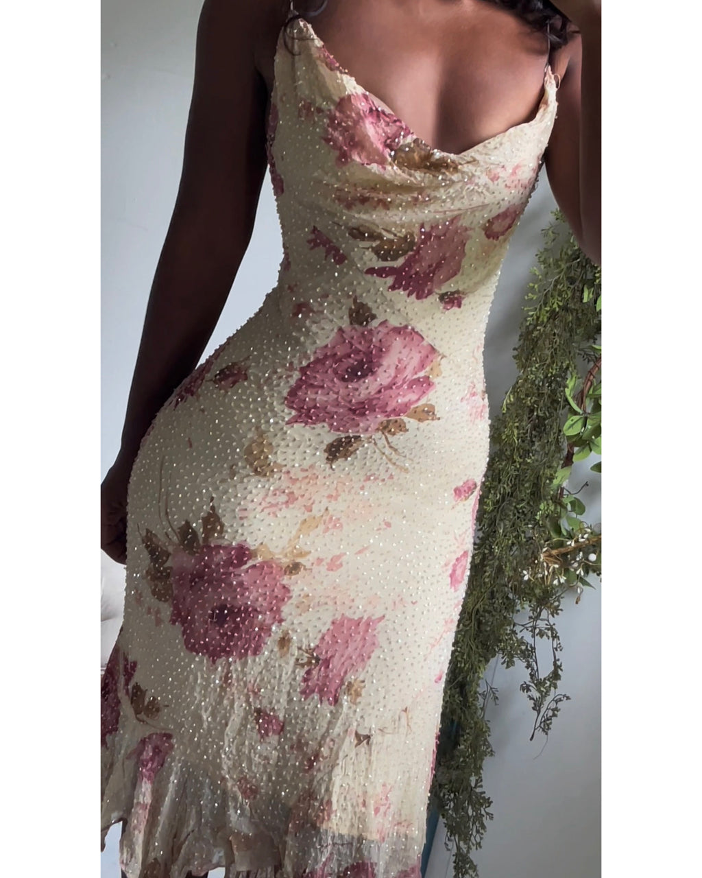 Y2K Reworked Romantic Rose Beaded Silk Dress