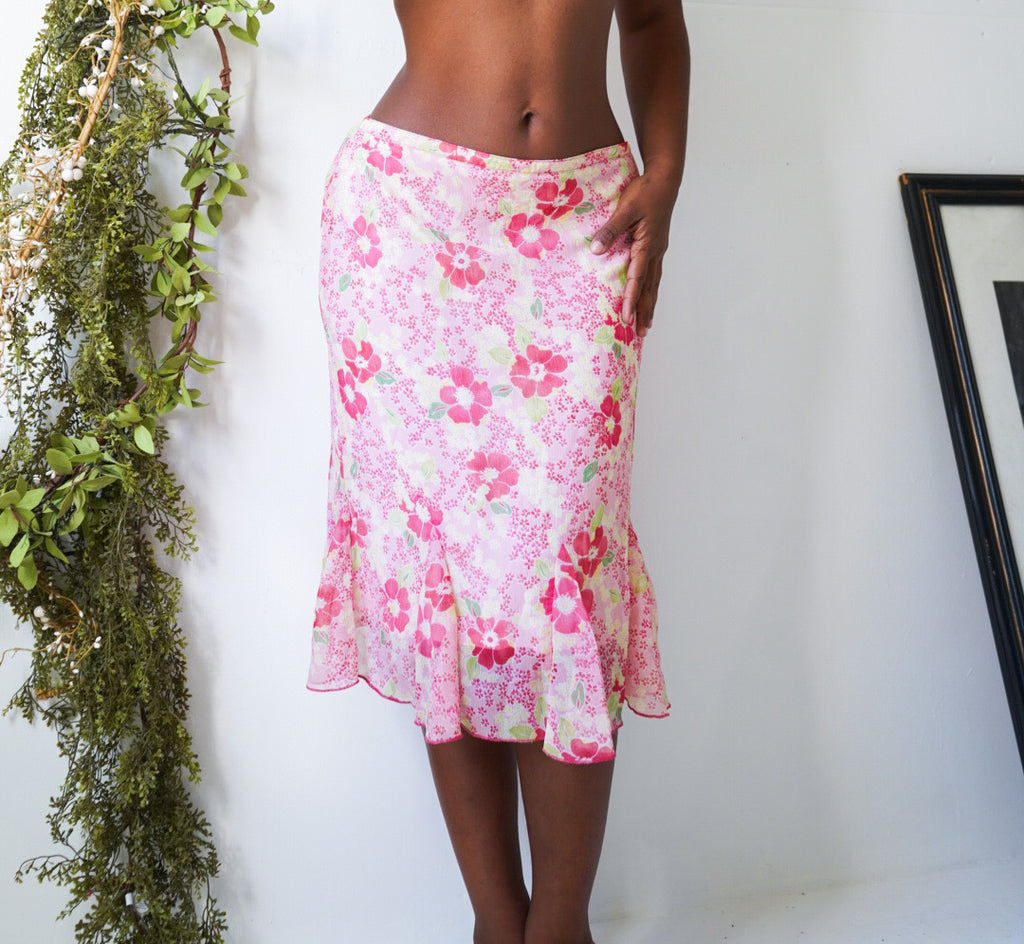 Pink Floral Midi Skirt
