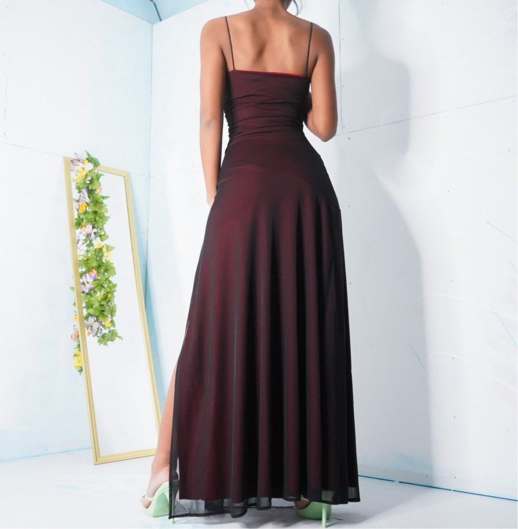 Vintage Inspired Red and Black Layered Gown