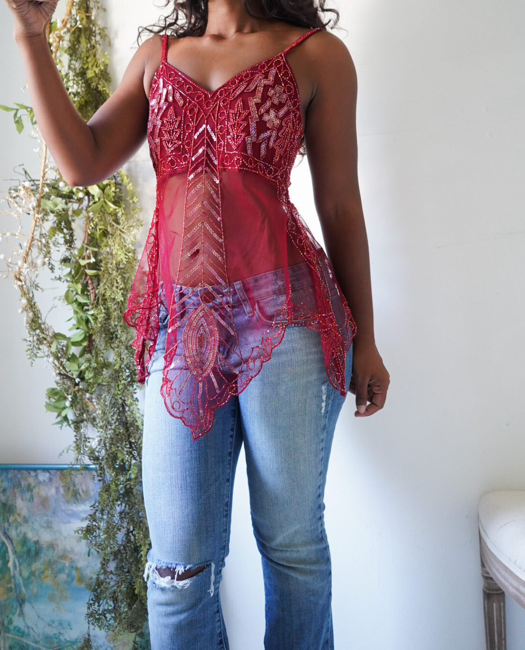 Handmade Beaded Red Fairy Top