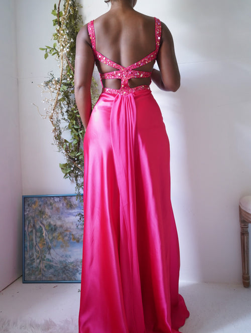 Y2K Deep Coral Pink Satin Gown