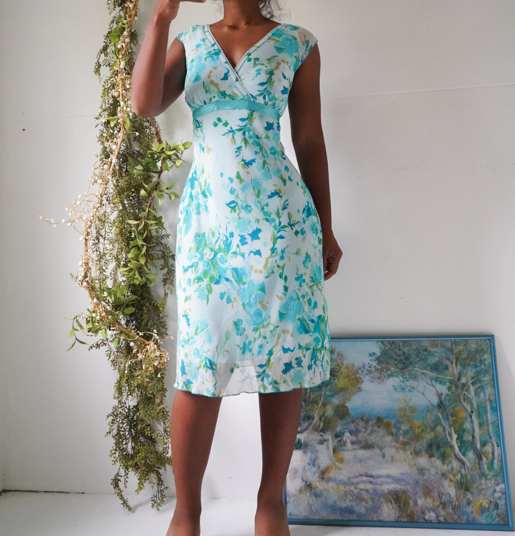 Y2K Summery Blue Floral Dress