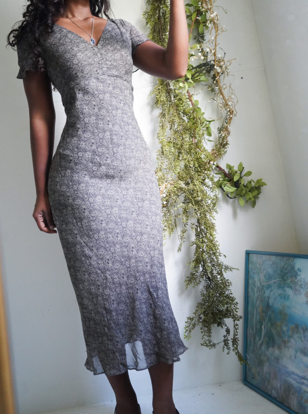 Y2K Abstract Silk Staple Midi Dress