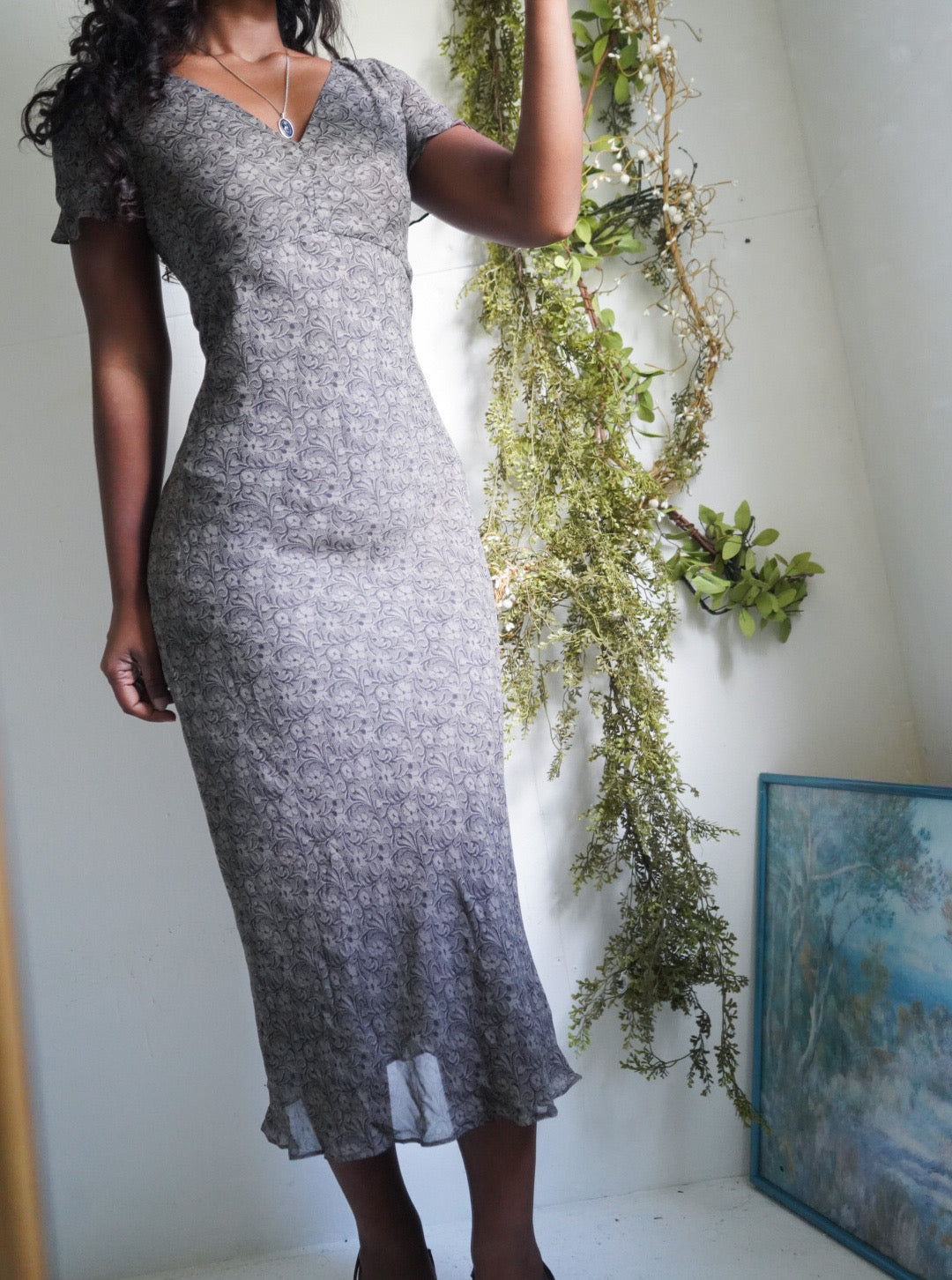 Y2K Abstract Silk Staple Midi Dress