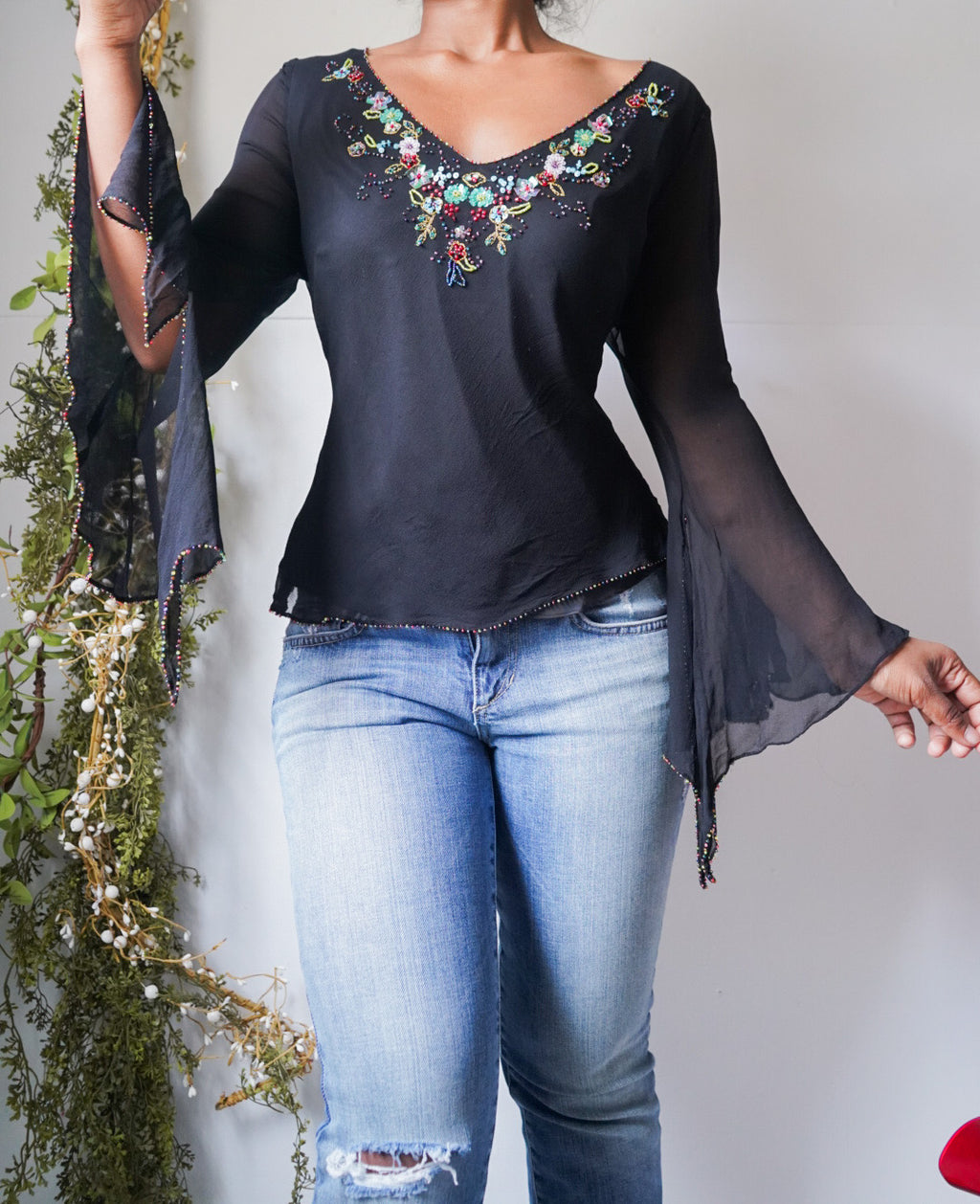 Vintage Y2K Fairy Silk Flare Sleeve Top