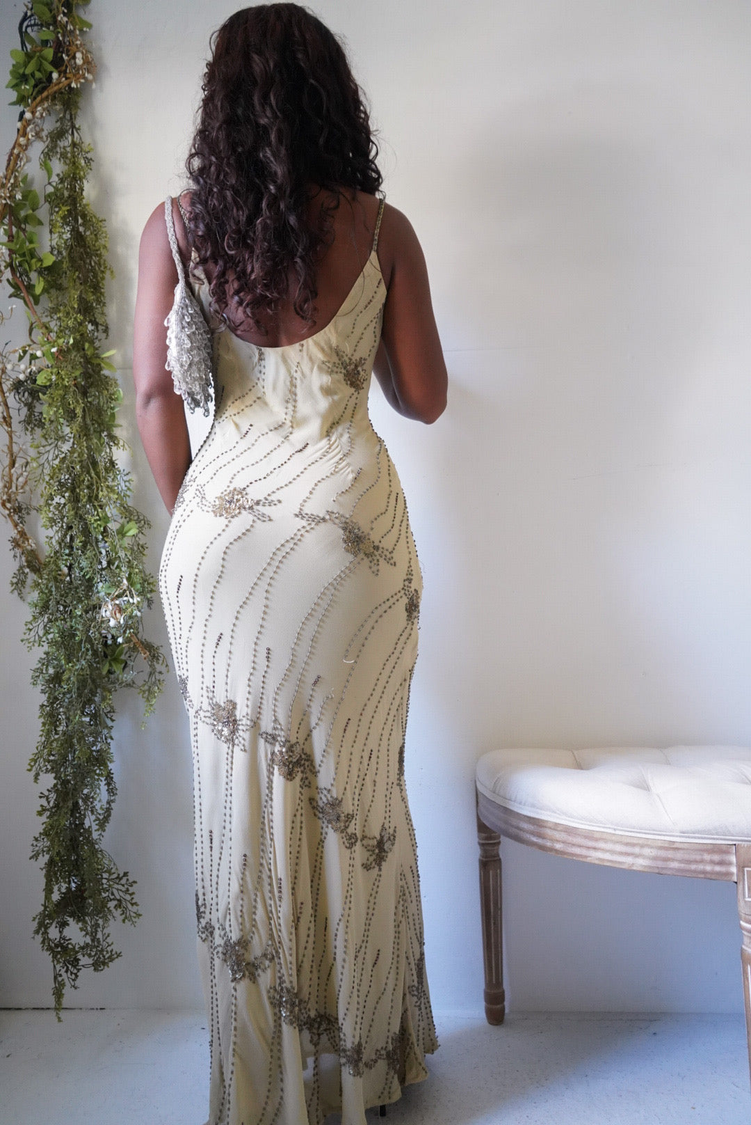 Y2K Sue Wong Beige Beaded Gown