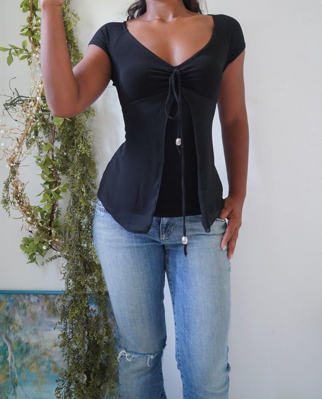 Y2K Elevated Basic Split Front Top