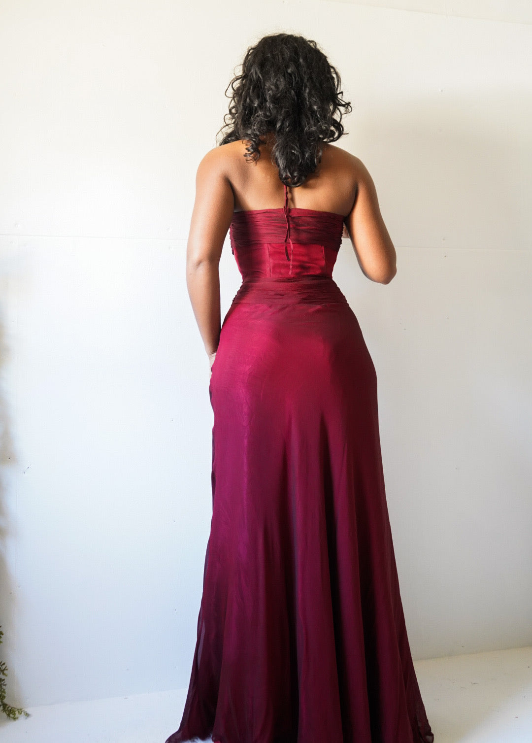Iridescent Crimson Silk Corset Gown