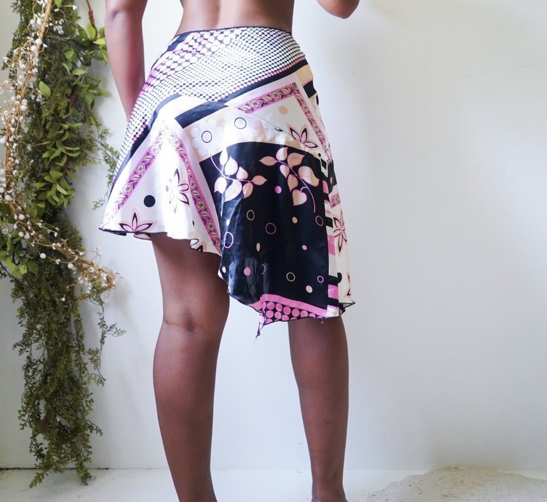 Y2K Satin Abstract Mini Skirt
