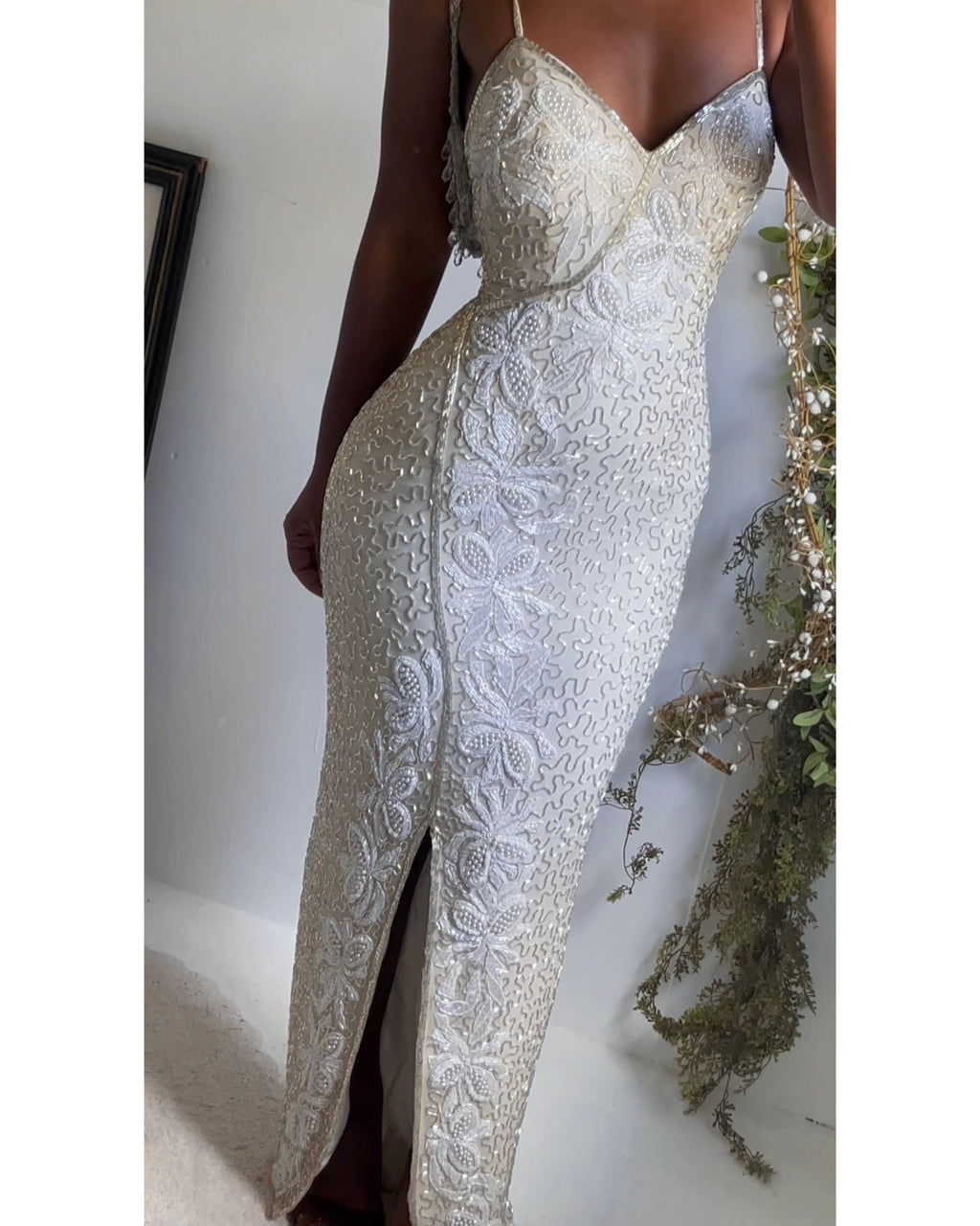 Rare Vintage 90’s Heavily Beaded Ivory Pearl Gown