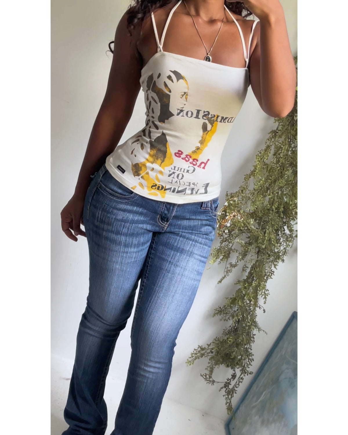 Rare Y2K Cream Abstract Graphic Cami