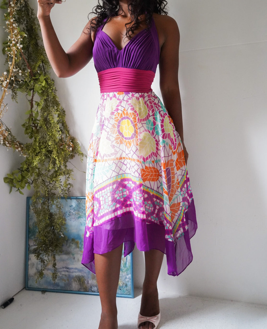 Y2K Hanky Hem Halter Boho Dress