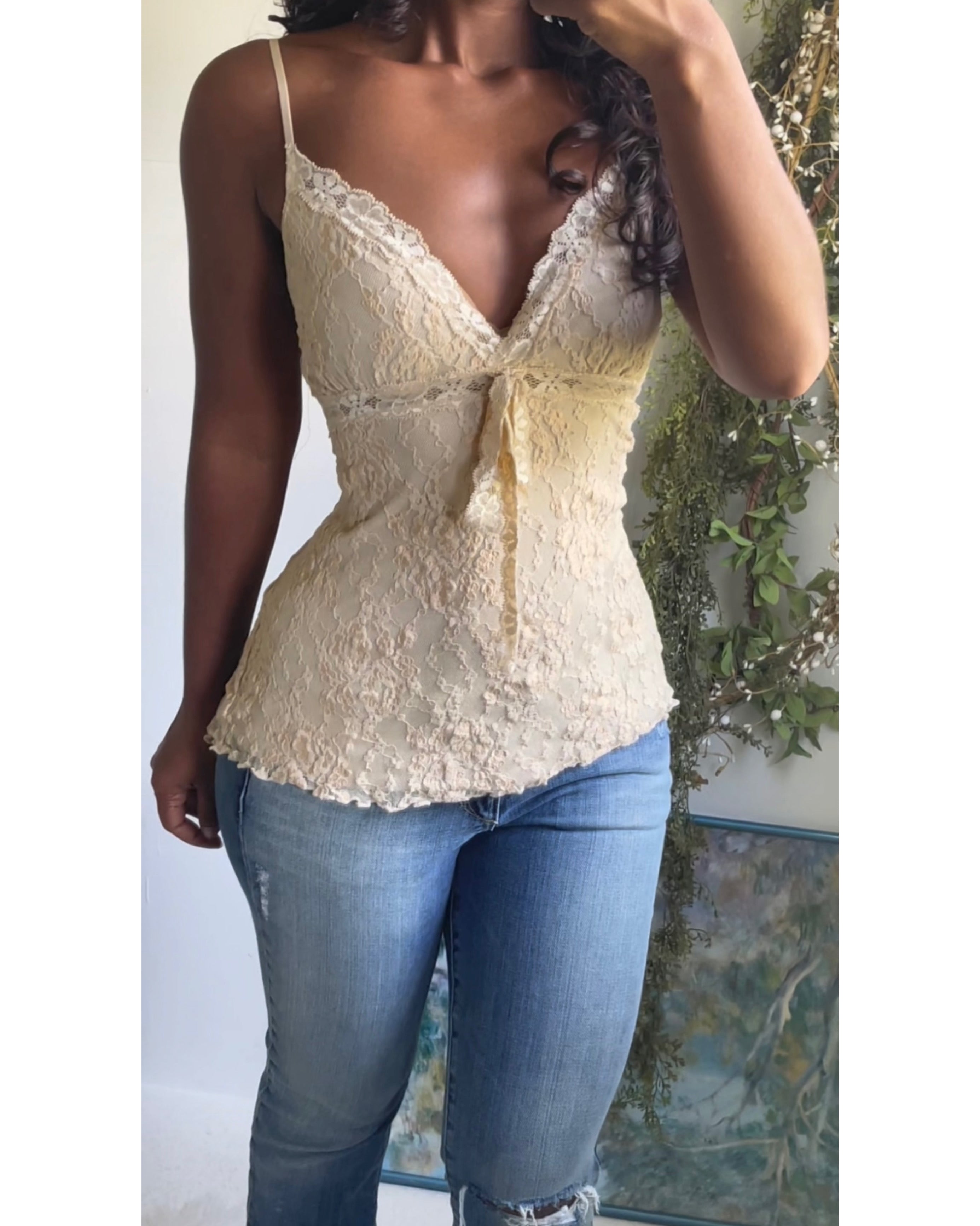 Y2K Tan Lace Coquette Cami