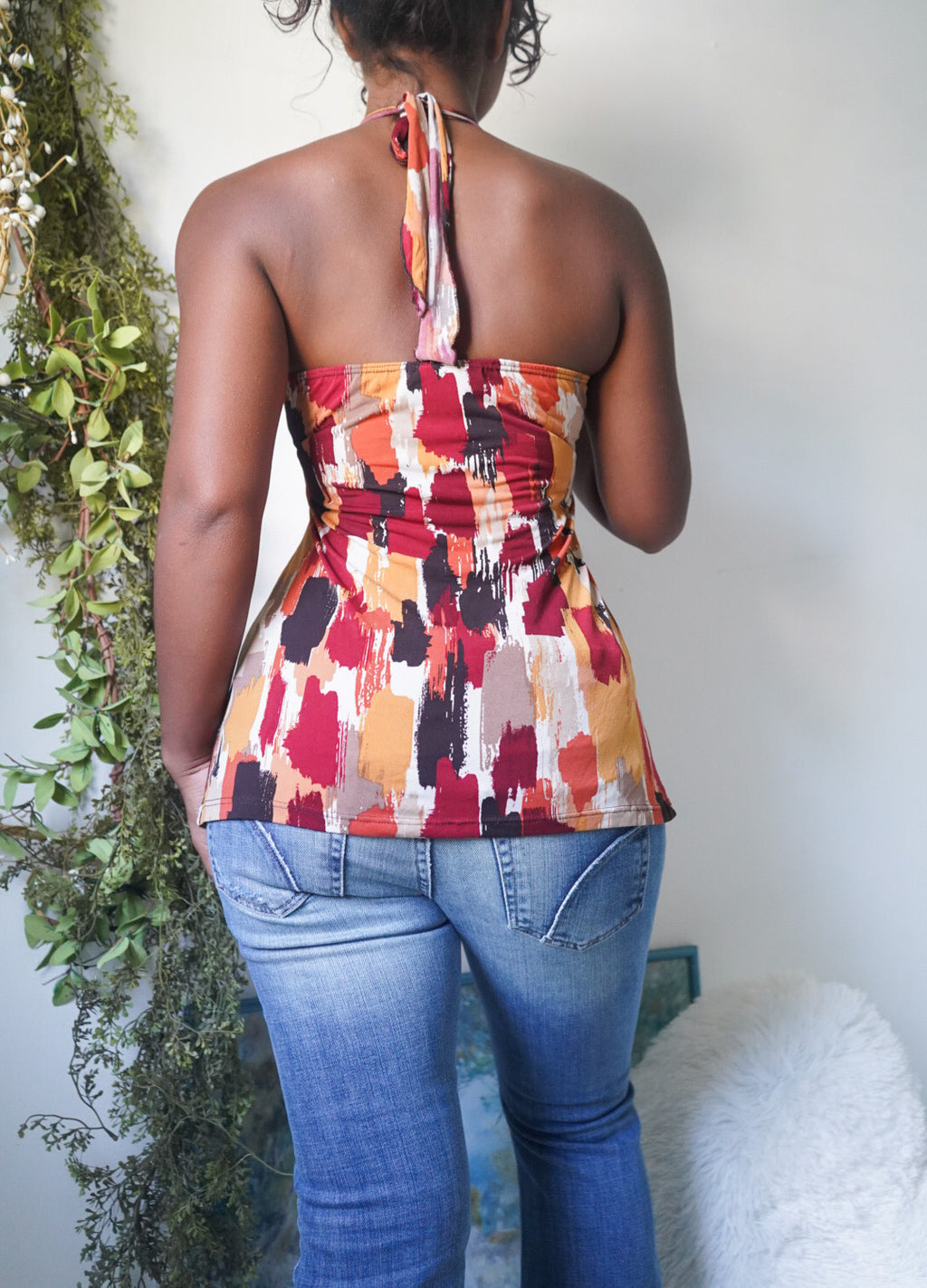 Y2K Boho Abstract Print Halter Top