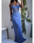 Y2K Deep Cornflower Beaded Illusion Waist Gown