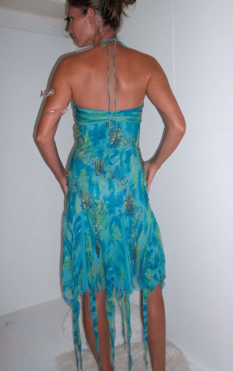 Y2K Rare Silk Beaded Mermaid Dress