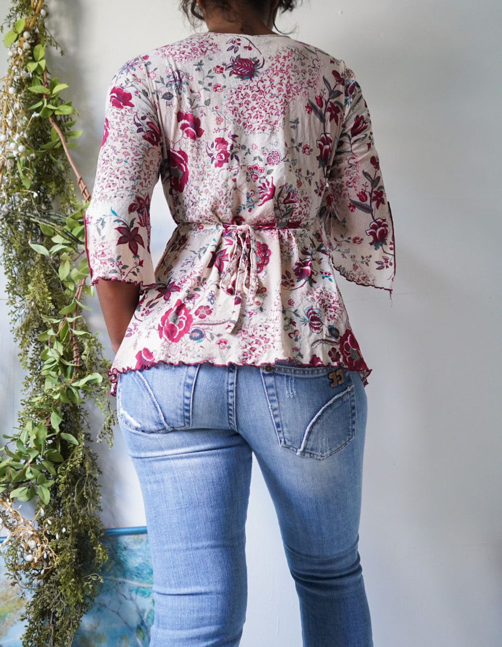 Y2K Micromesh Boho Printed Tie Back Top