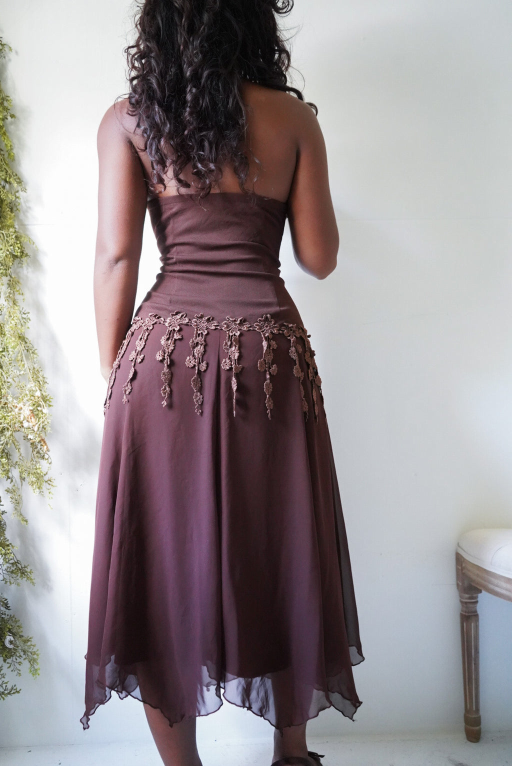 Y2K Brown Ruched Halter Fairy Dress
