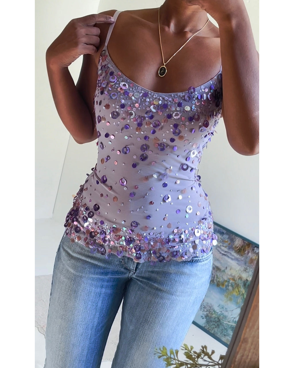 Rare Lavender Mesh Sequin Cami