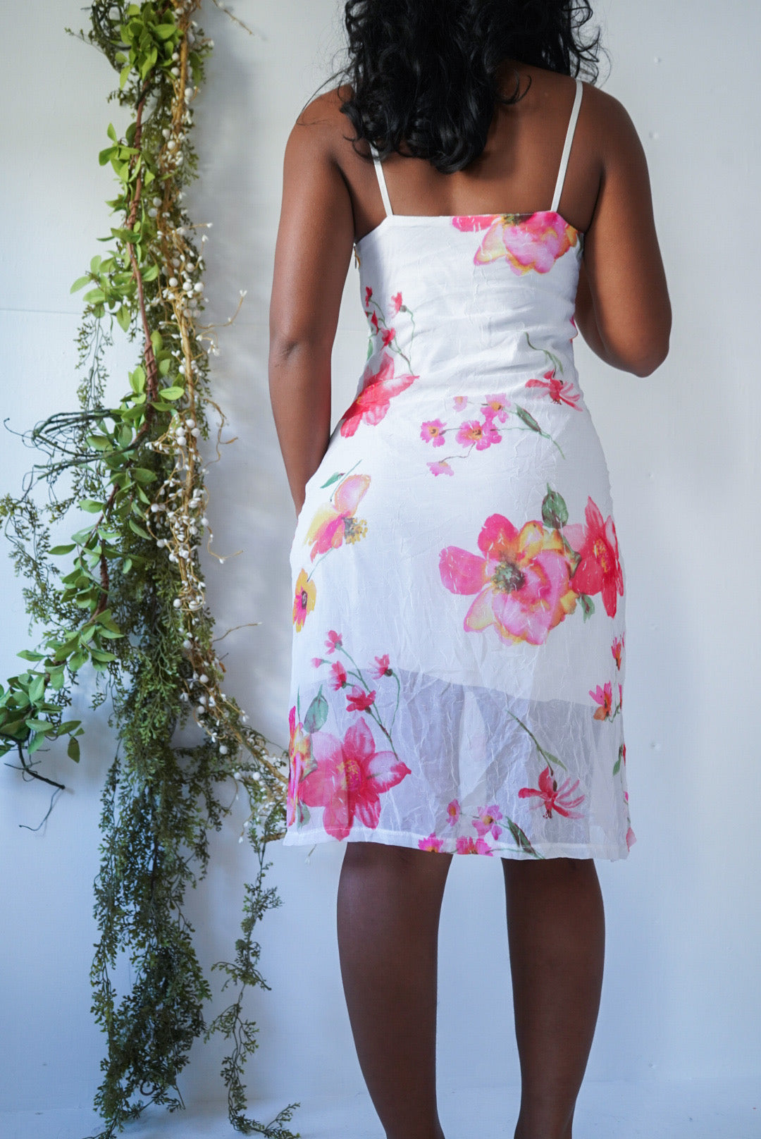 Crinkle Floral White Slip Dress