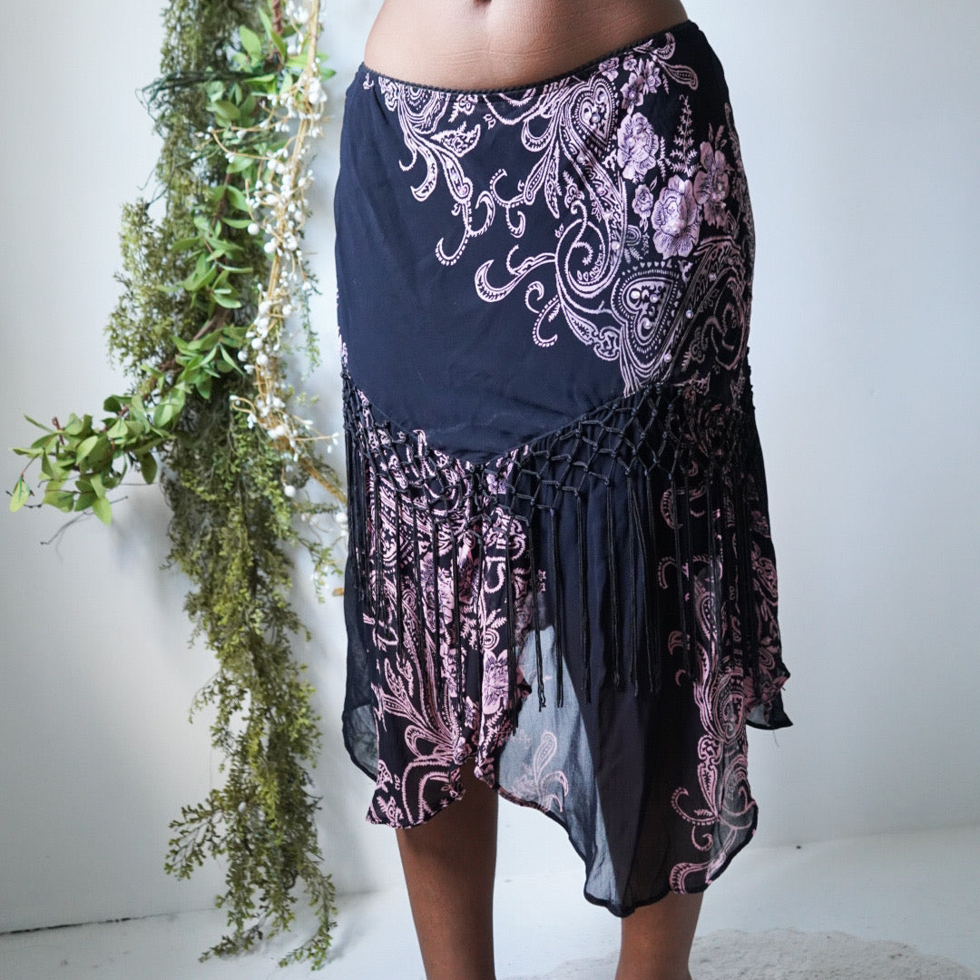 Y2K Paisley Fringe Fairy Skirt