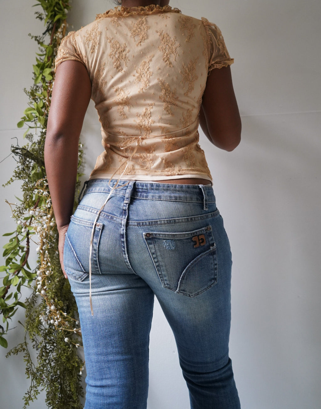 Rare Y2K Coquette Tan Lace Top