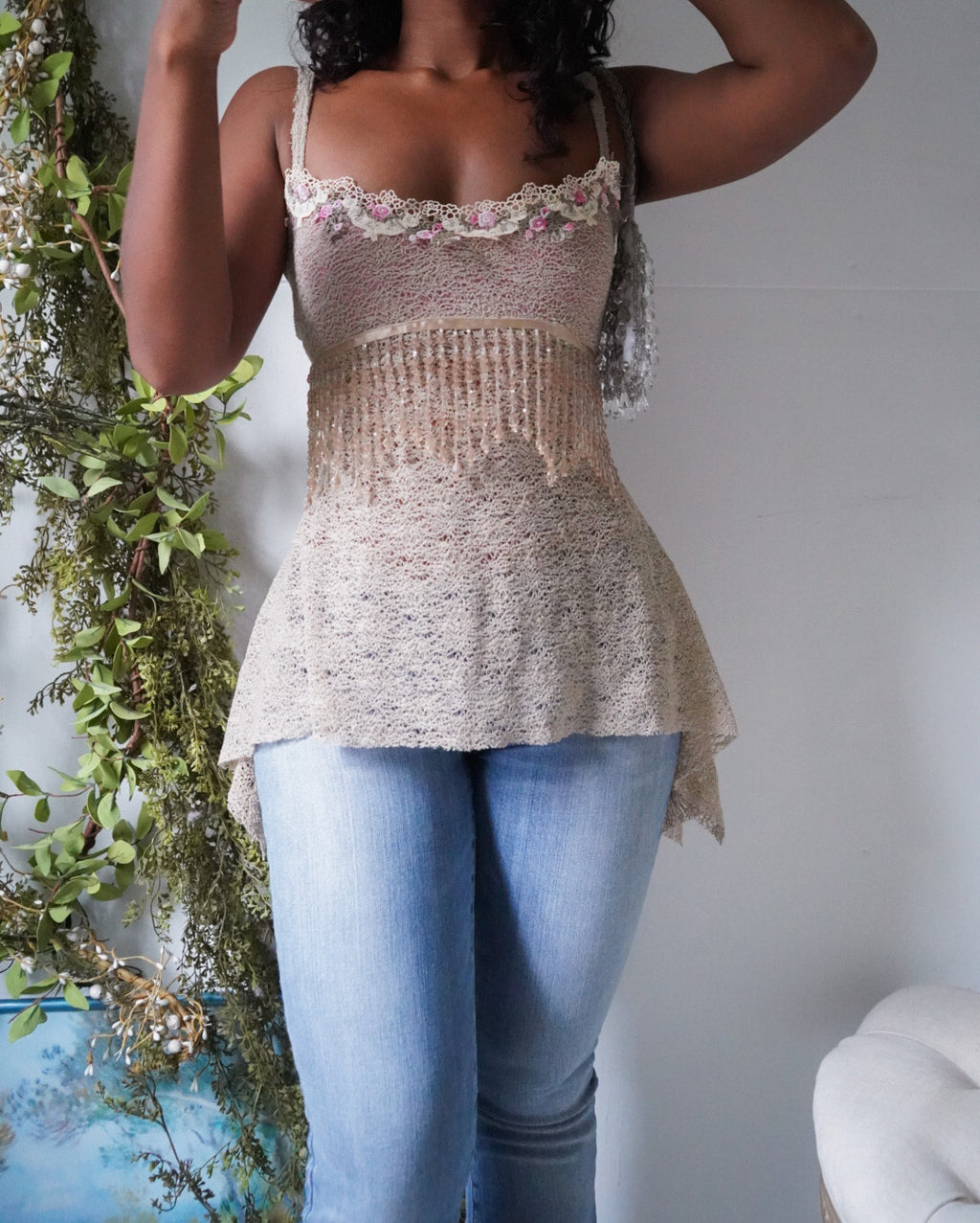 Beaded Fringe Trim Fairy Top (Handmade to Order)