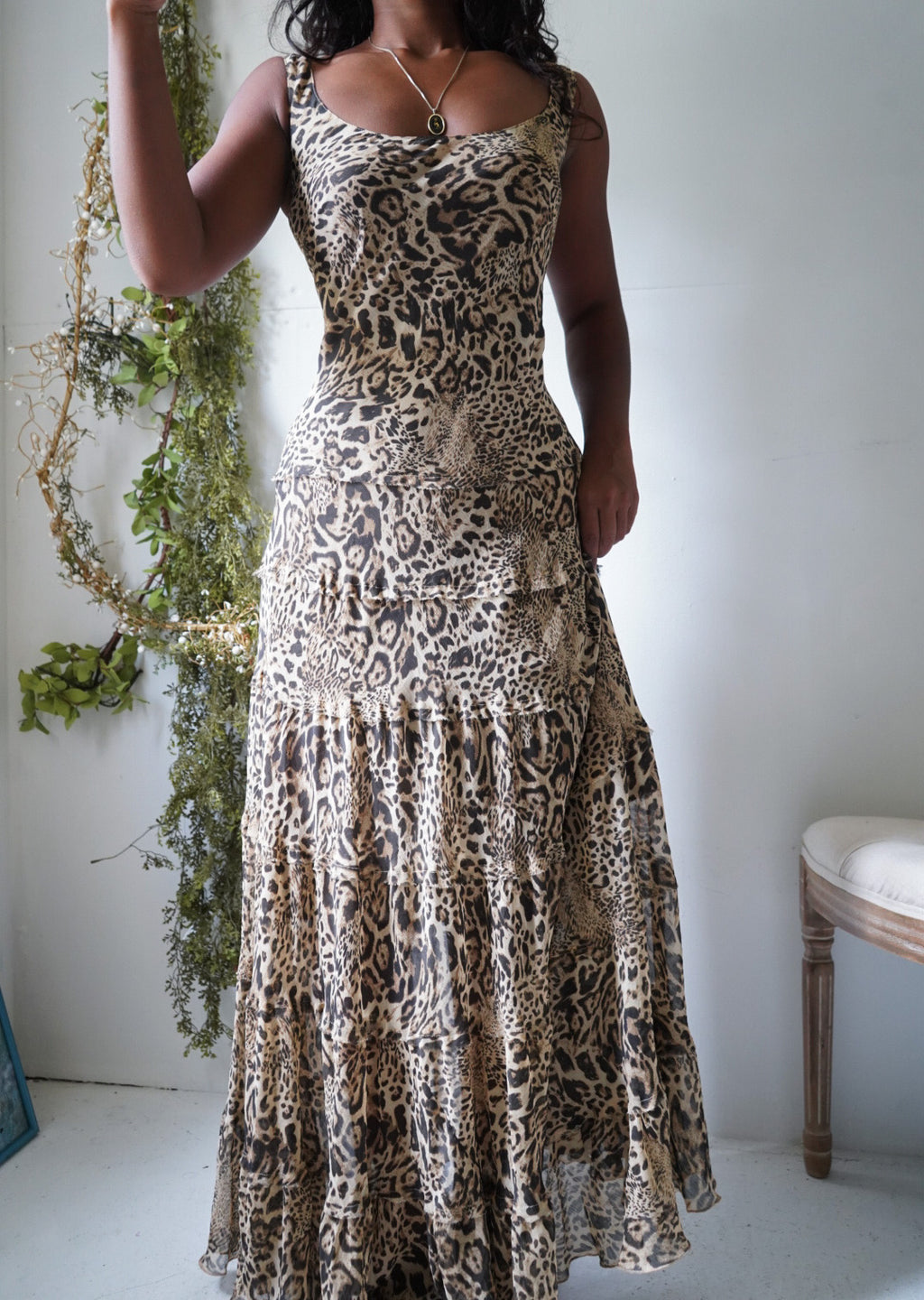 Y2K Animal Print Maxi Dress with Tiered Skirt
