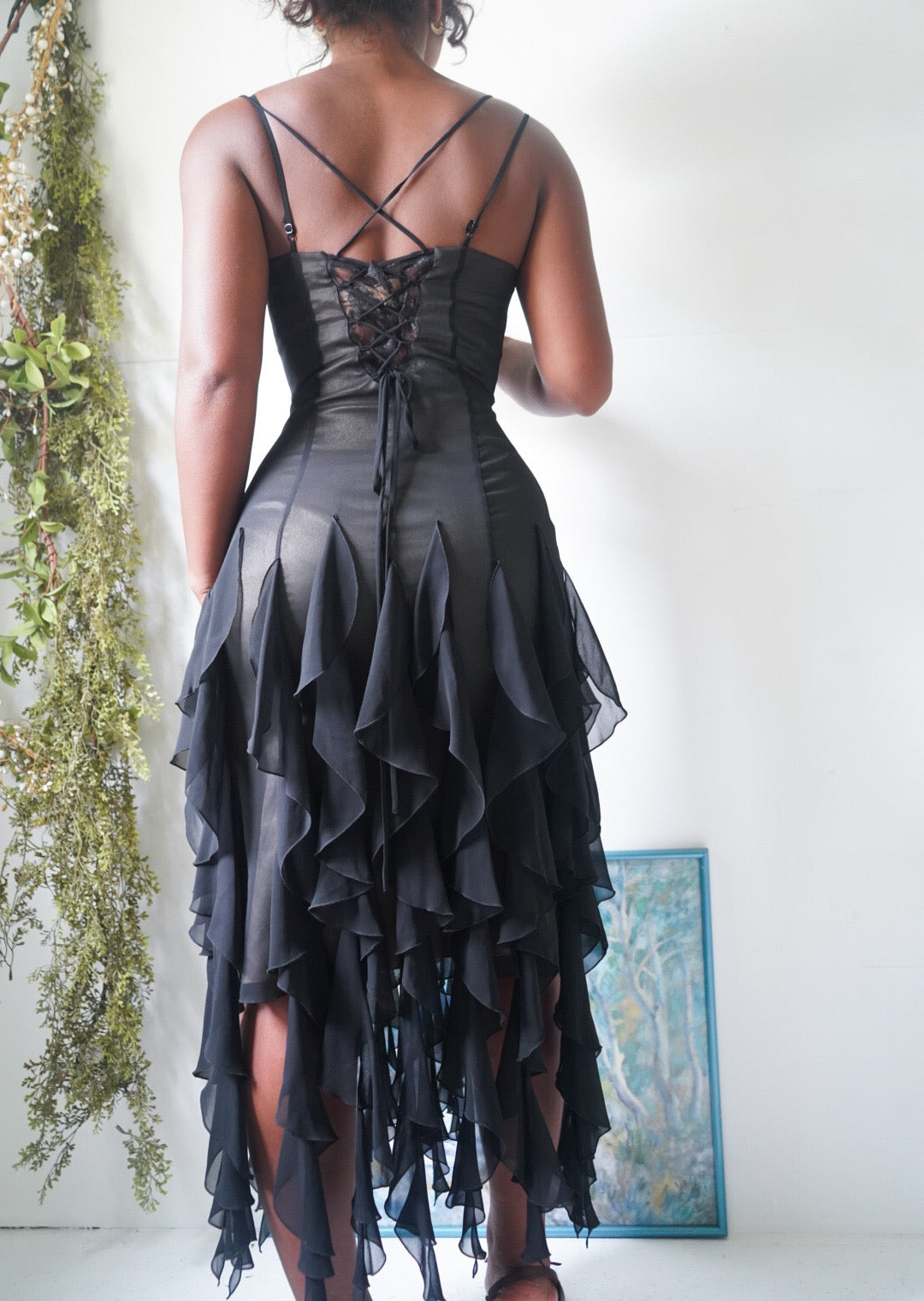 Y2K Jellyfish Hem Layered Black Evening Dress