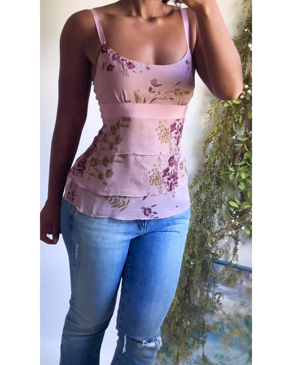 Y2K Silk Dusty Lavender Ruffle Layer Top