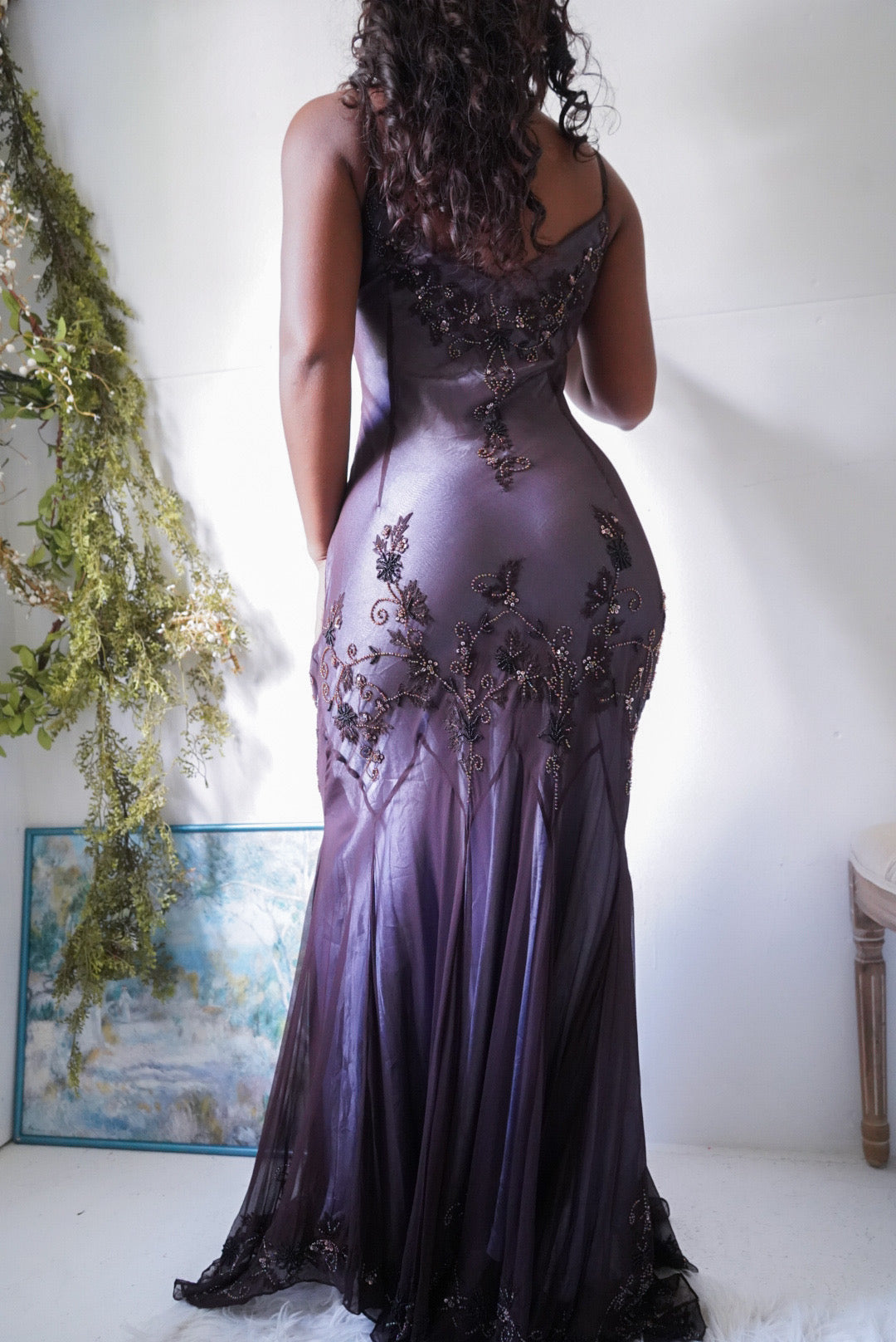 Rare Vintage Y2K Layered Beaded Silk Gown