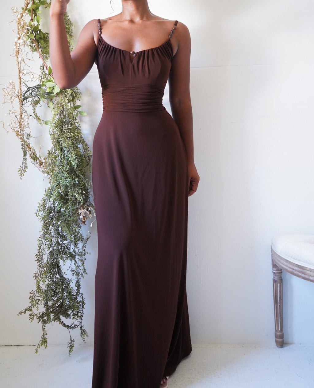 Y2K Chocolate Jersey Knit Maxi Dress