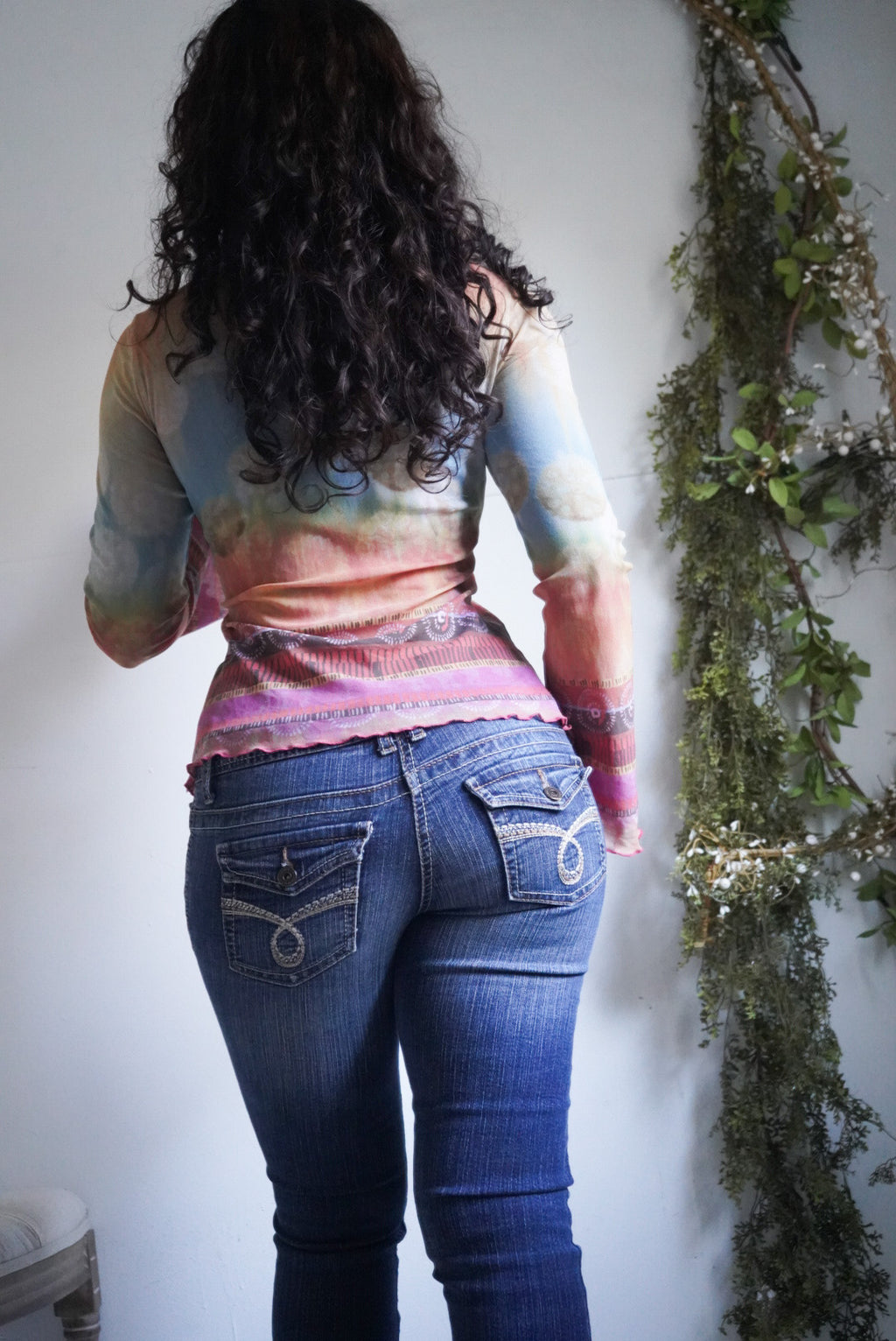 Rare Y2K Pastel Boho Mesh Flare Sleeve Top
