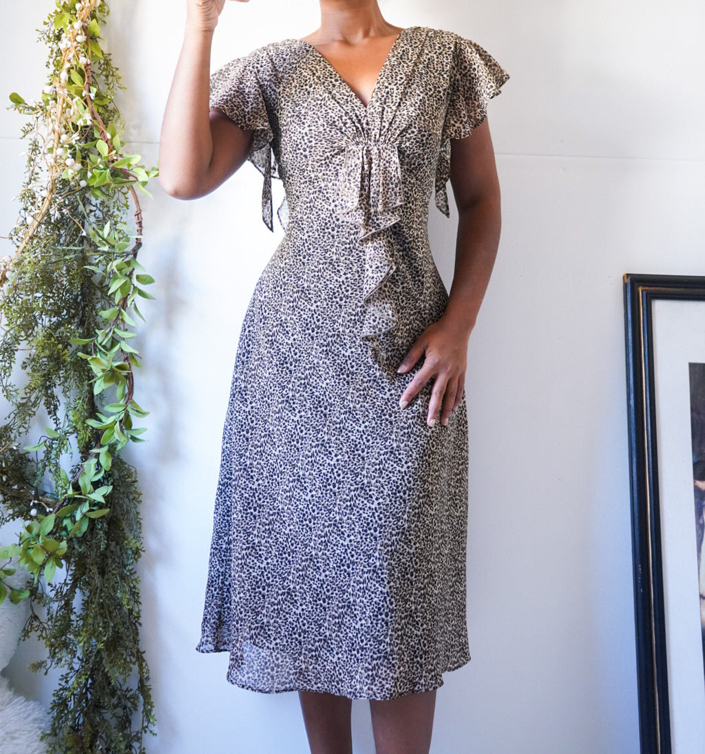 Animal Print Flyaway Sleeve Dress