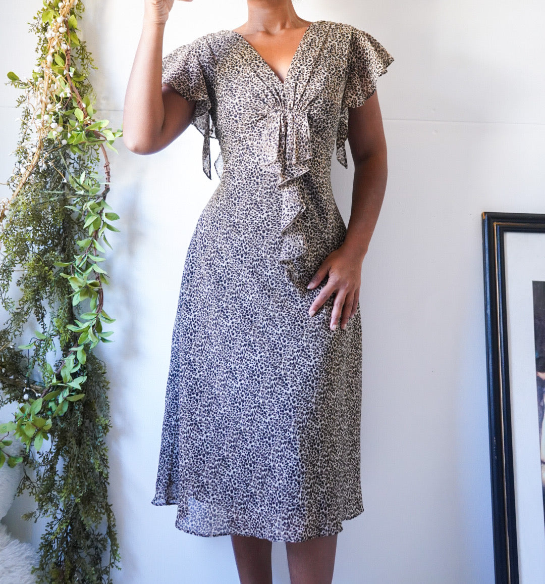 Animal Print Flyaway Sleeve Dress
