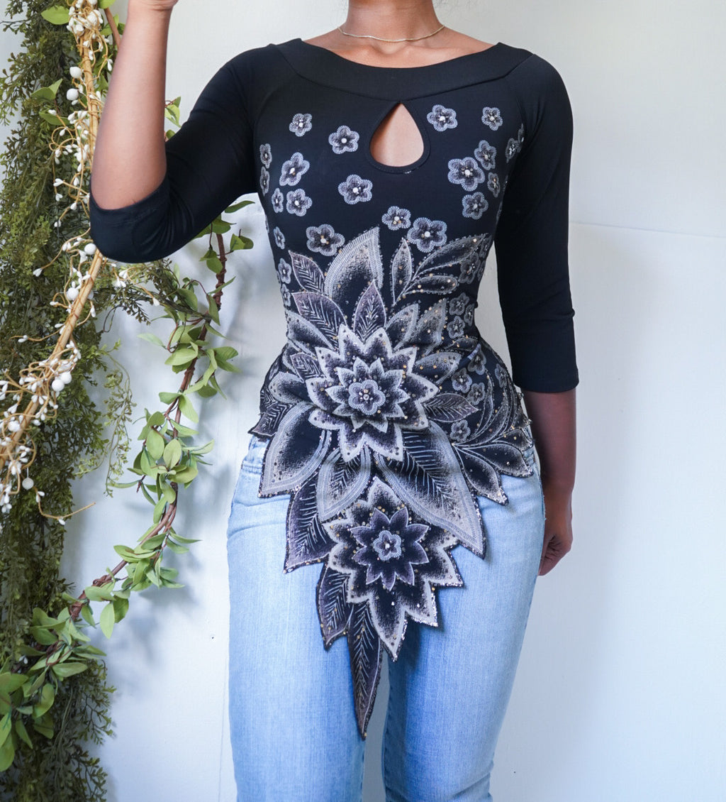 Y2K Rare Painted Floral Hem Top