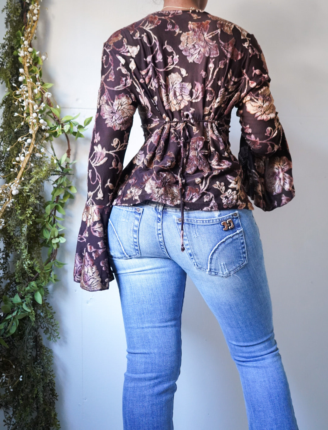 Burnout Boho Flare Sleeve Top