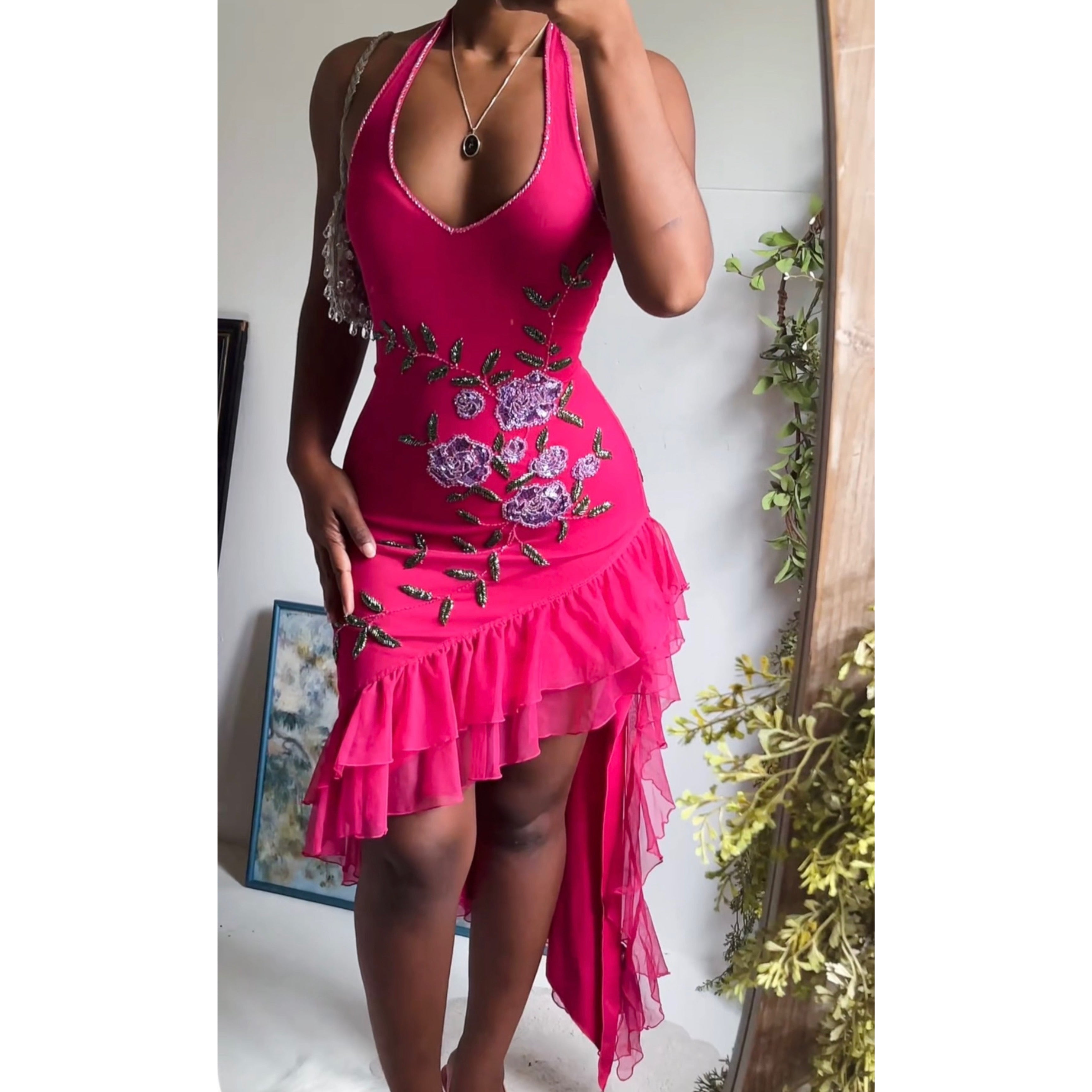 Bright Pink Y2K Halter Fairy Dress