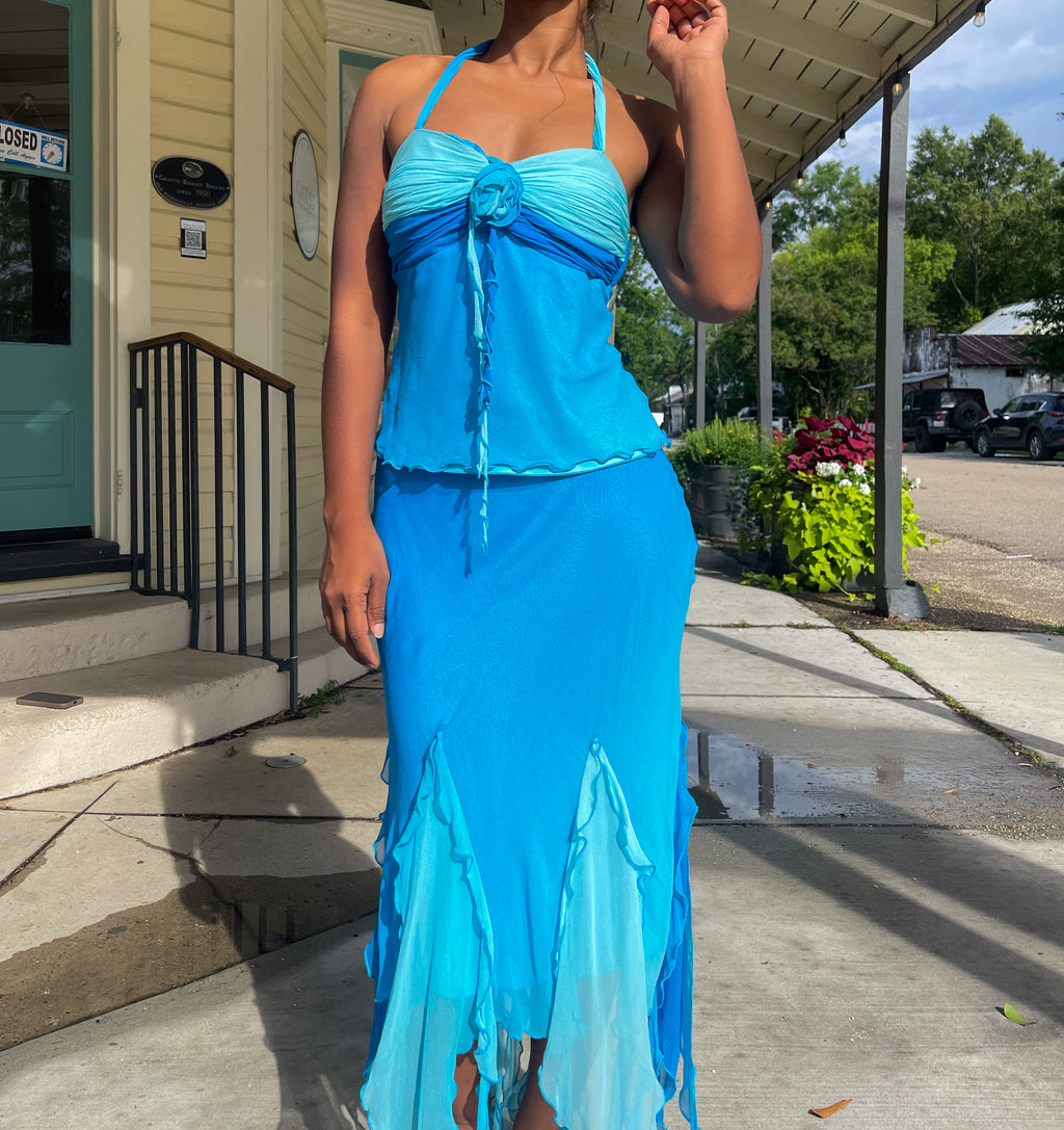 Rare Y2K Ombre Mermaid Silk 2 Piece Set