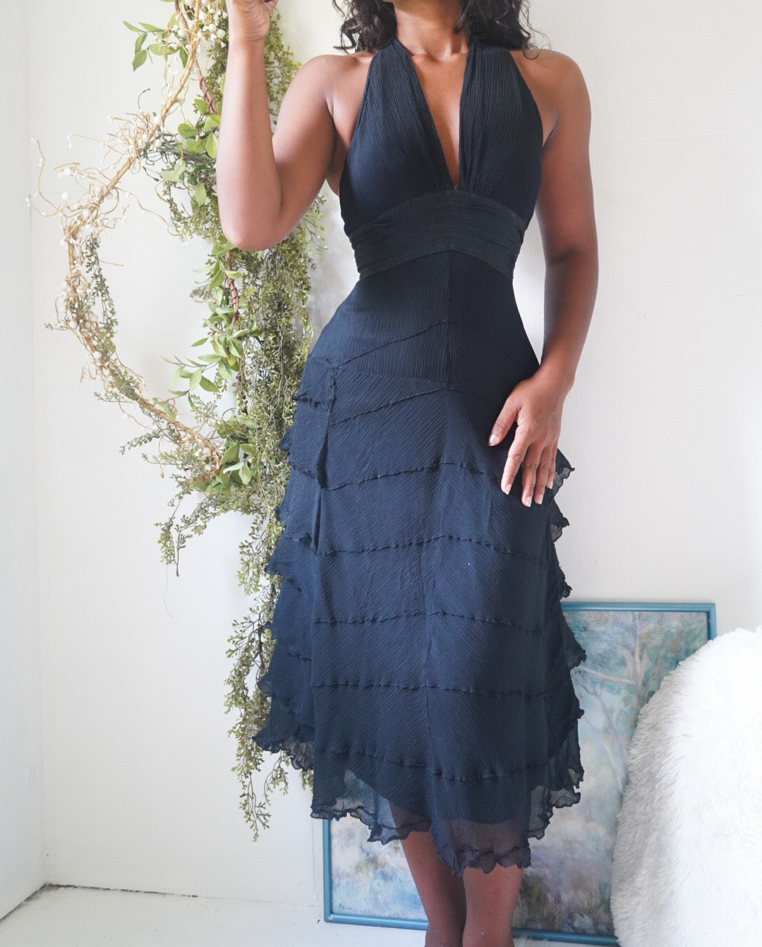 Y2K Silk Chiffon Black Cocktail Dress