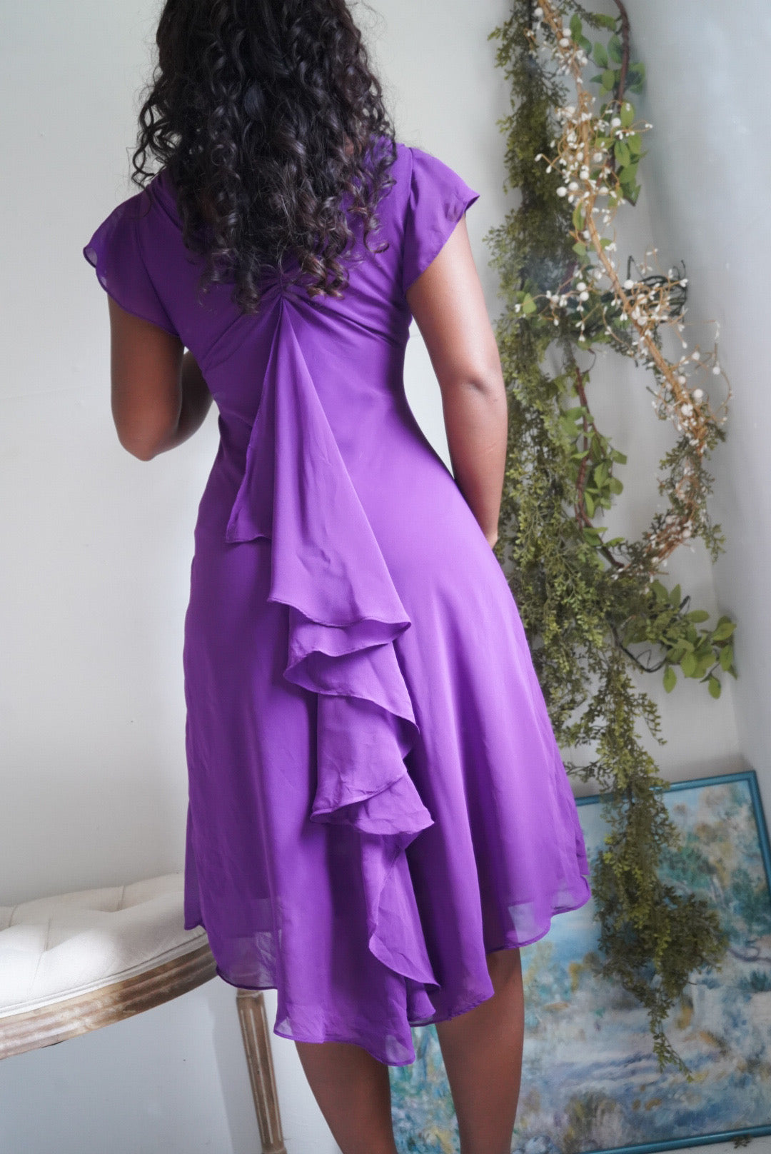 Purple Cowl Neck Midi Dress