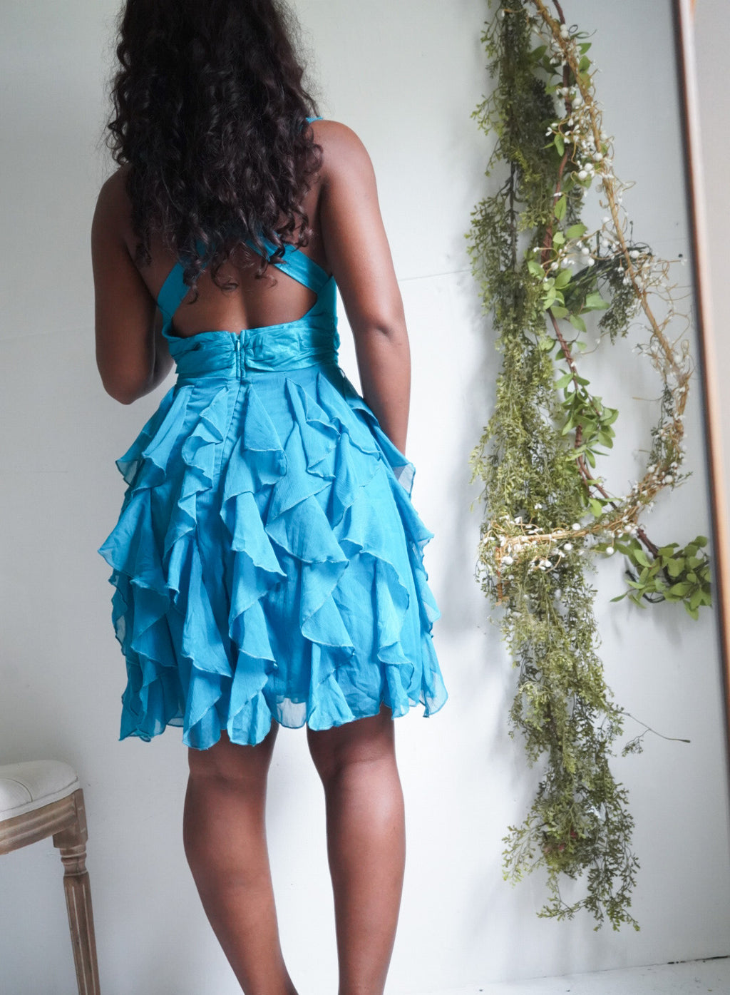 Y2K Turquoise Ruffle Hem Mini Dress