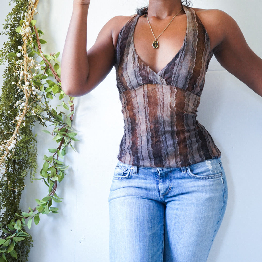 Textured Brown Halter Boho Top