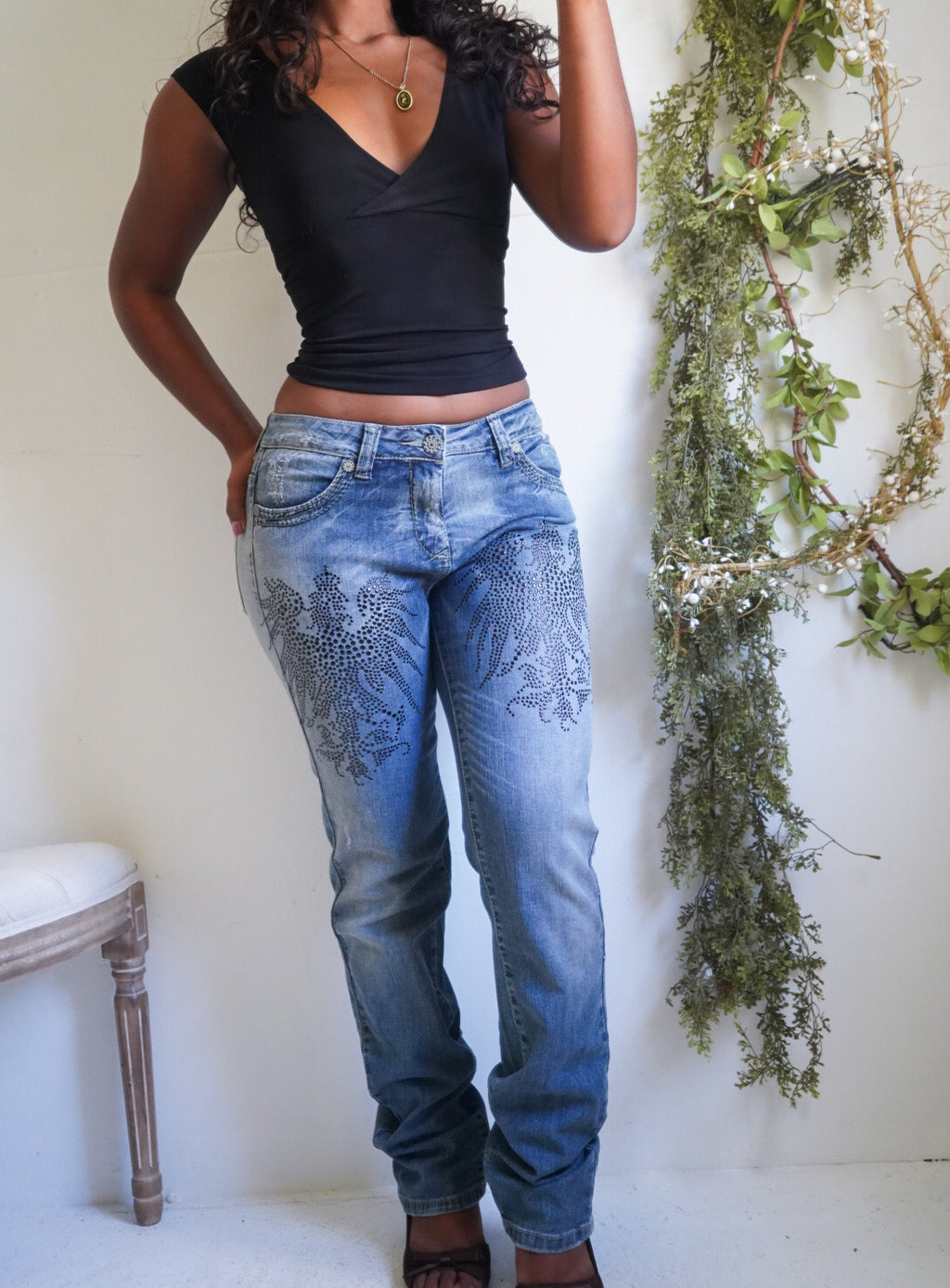 Y2K Mid Rise Embellished Jeans