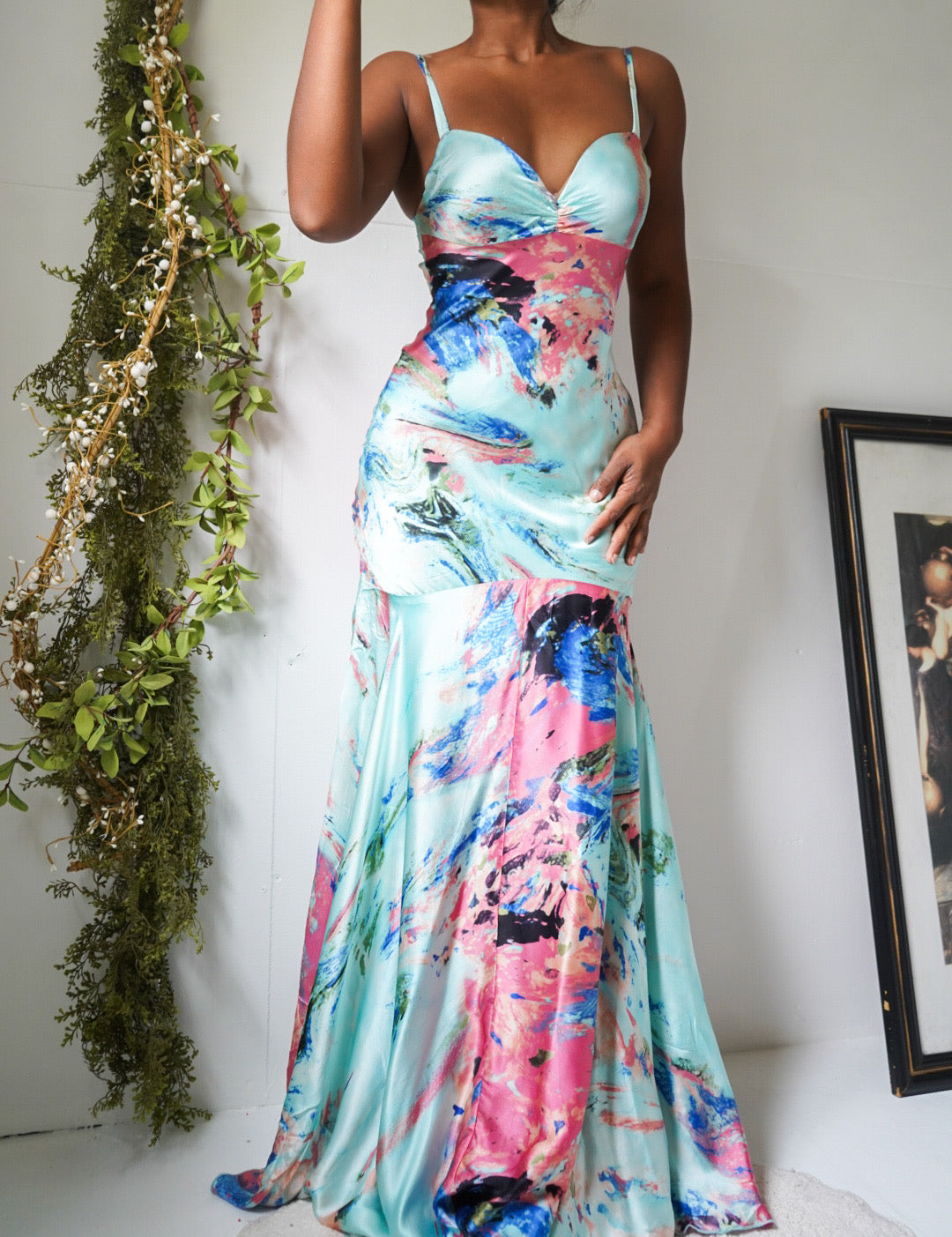 Silk Abstract Vintage Cache Mermaid Gown