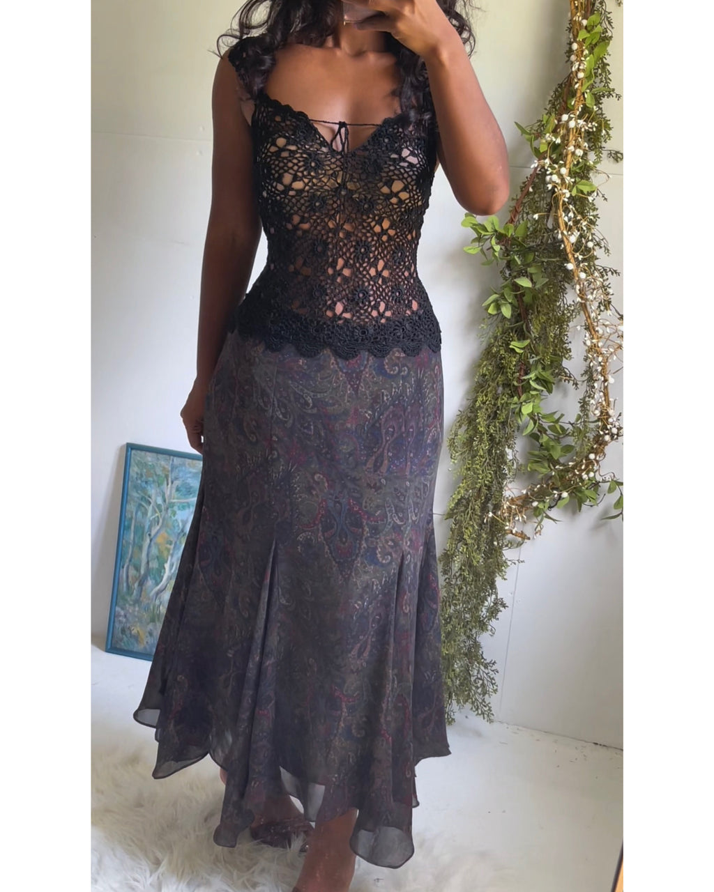 Y2K Dark Paisley Fairy Hem Skirt