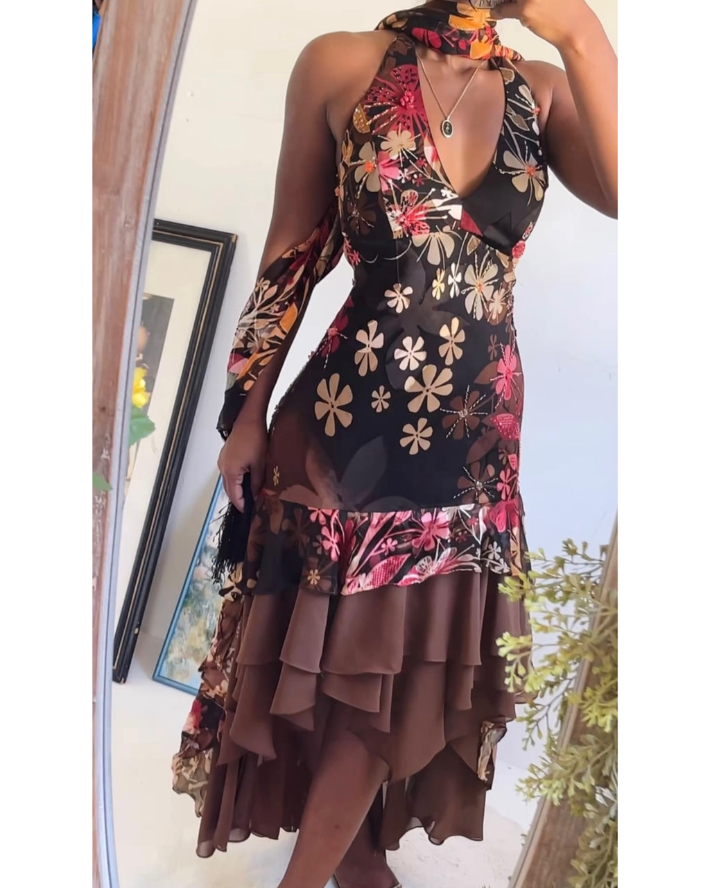 Rare Halter Ruffle Hem Fairy Midi Dress