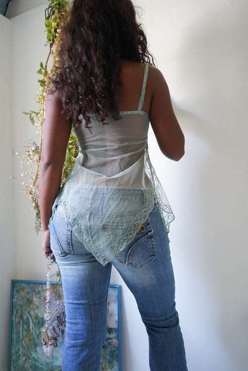 Handmade Pale Sage Green Beaded Fairy Top