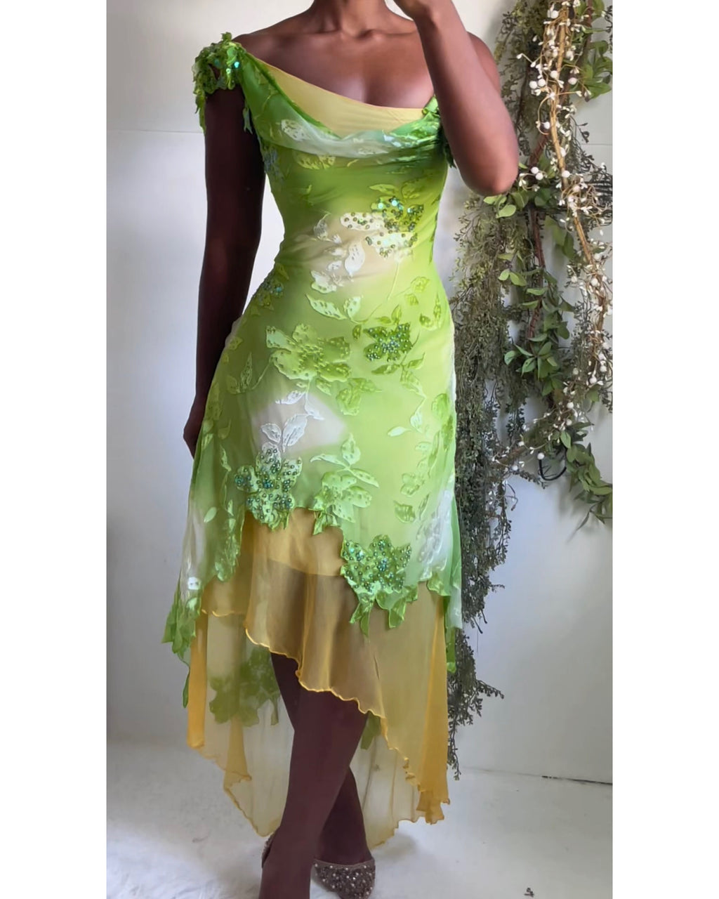 Rare Y2K Devore Silk Forest Fairy Dress