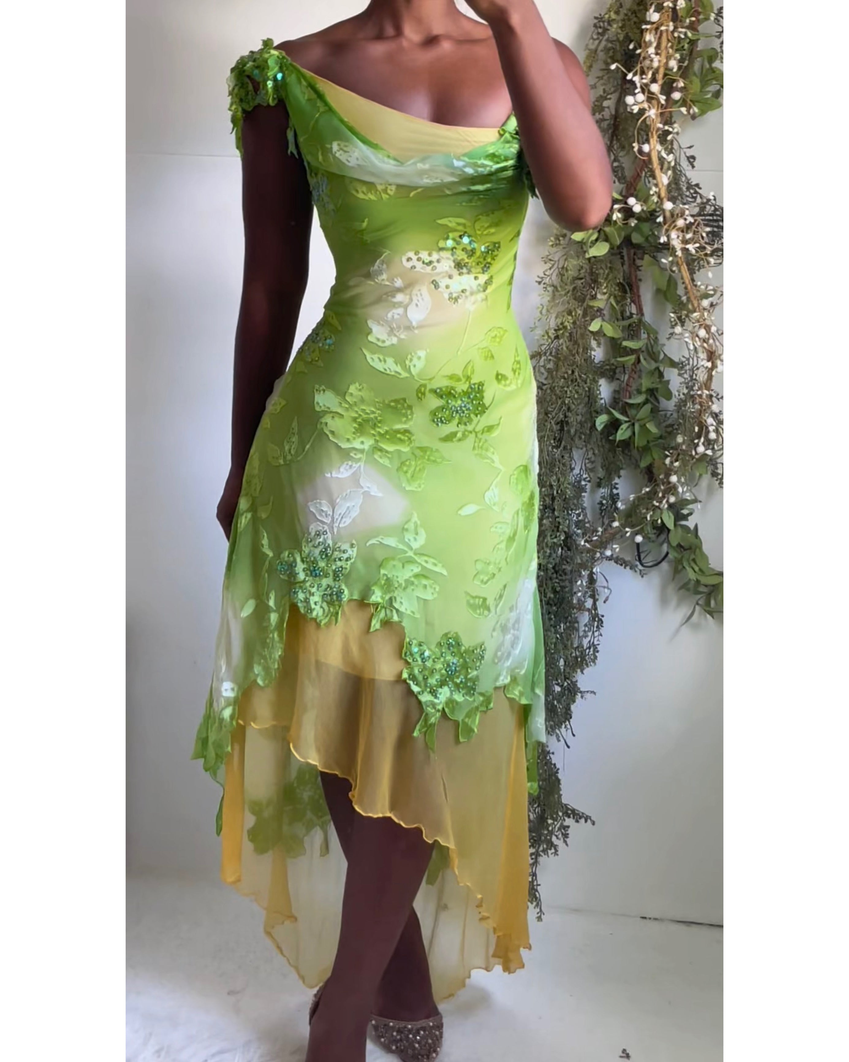 Rare Y2K Devore Silk Forest Fairy Dress